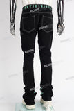 black flare bottom men jeans with embroidery