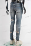 Blue Stretch Spandex Distressed Skinny Jeans Men