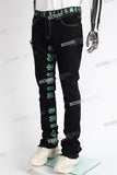 black flare bottom men jeans with embroidery