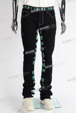 black flare bottom men jeans with embroidery