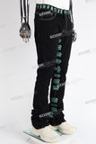 black flare bottom men jeans with embroidery