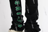 black flare bottom men jeans with embroidery