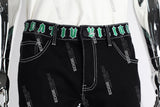 black flare bottom men jeans with embroidery