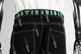 black flare bottom men jeans with embroidery