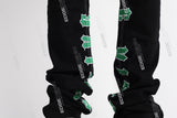black flare bottom men jeans with embroidery