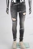 Grey Scratch Distressed Ripped Paint Splatters Skinny Jeans Men