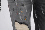 Grey Scratch Distressed Ripped Paint Splatters Skinny Jeans Men