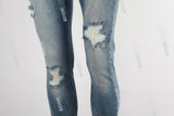 Blue Plain Distressed Skinny Jeans Men