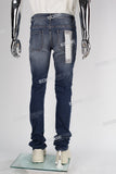 blue ripped men jeans with embroidery logo