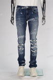 blue ripped men jeans with embroidery logo