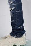 blue ripped men jeans with embroidery logo