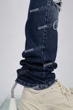 blue ripped men jeans with embroidery logo