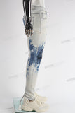 withe and blue tie dye men jeans with screen printed