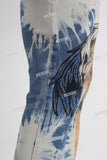 withe and blue tie dye men jeans with screen printed
