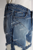 blue distressed flare bottom stacked men jeans
