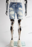 blue distressed men jeans shorts