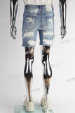 blue distressed men jeans shorts
