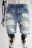 blue distressed men jeans shorts