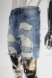 blue distressed men jeans shorts