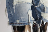 blue distressed men jeans shorts
