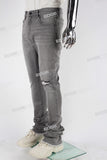 Grey Ripped Distressed Flare Bottom Stacked Jeans Men