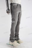 Grey Ripped Distressed Flare Bottom Stacked Jeans Men