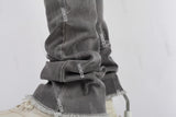 Grey Ripped Distressed Flare Bottom Stacked Jeans Men