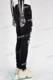 black skinny men jeans with embroidery logo