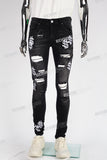 black skinny men jeans with embroidery logo