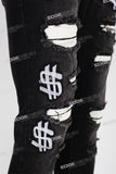 black skinny men jeans with embroidery logo
