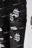 black skinny men jeans with embroidery logo