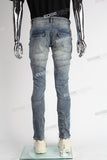 blue vintage cargo silm men jeans with mutil pockets