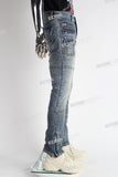 blue vintage cargo silm men jeans with mutil pockets