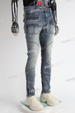 blue vintage cargo silm men jeans with mutil pockets