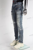 blue vintage cargo silm men jeans with mutil pockets