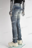 blue vintage cargo silm men jeans with mutil pockets