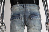blue vintage cargo silm men jeans with mutil pockets