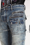 blue vintage cargo silm men jeans with mutil pockets