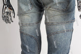 blue vintage cargo silm men jeans with mutil pockets