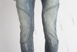 blue vintage cargo silm men jeans with mutil pockets