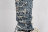 Blue Embroidery Distressed Jeans Men