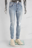 Light Blue Stretch Elastic Distressed Skinny Jeans Men