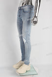 Light Blue Stretch Elastic Distressed Skinny Jeans Men