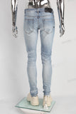 Light Blue Stretch Elastic Distressed Skinny Jeans Men