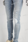 Light Blue Stretch Elastic Distressed Skinny Jeans Men