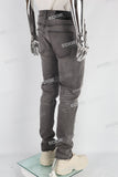 Grey Embroidery Frayed Mans Skinny