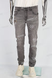 Grey Embroidery Frayed Mans Skinny