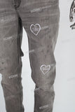 Grey Embroidery Frayed Mans Skinny