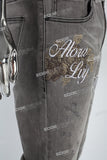 Grey Embroidery Frayed Mans Skinny