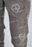 Grey Embroidery Frayed Mans Skinny